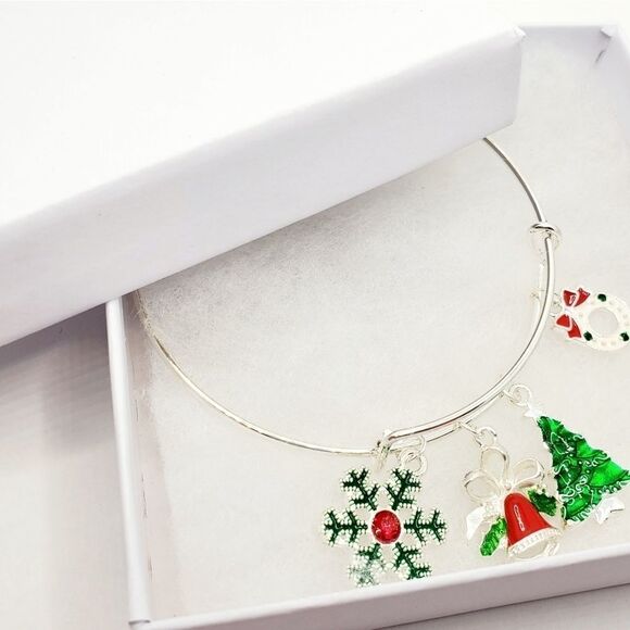 Silver Christmas Charm Bangle Bracelet - Picture 9 of 9